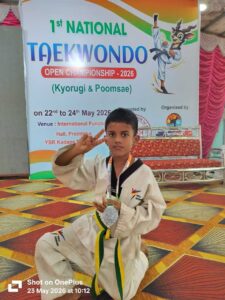 Shreyansh, a student in class 4, achieved second place in the district-level taekwondo competition.